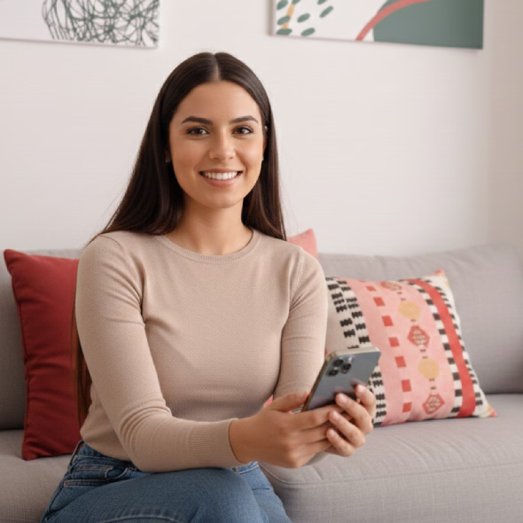 Mujer consultando los servicios de Alquiler Garantizado de Wolo